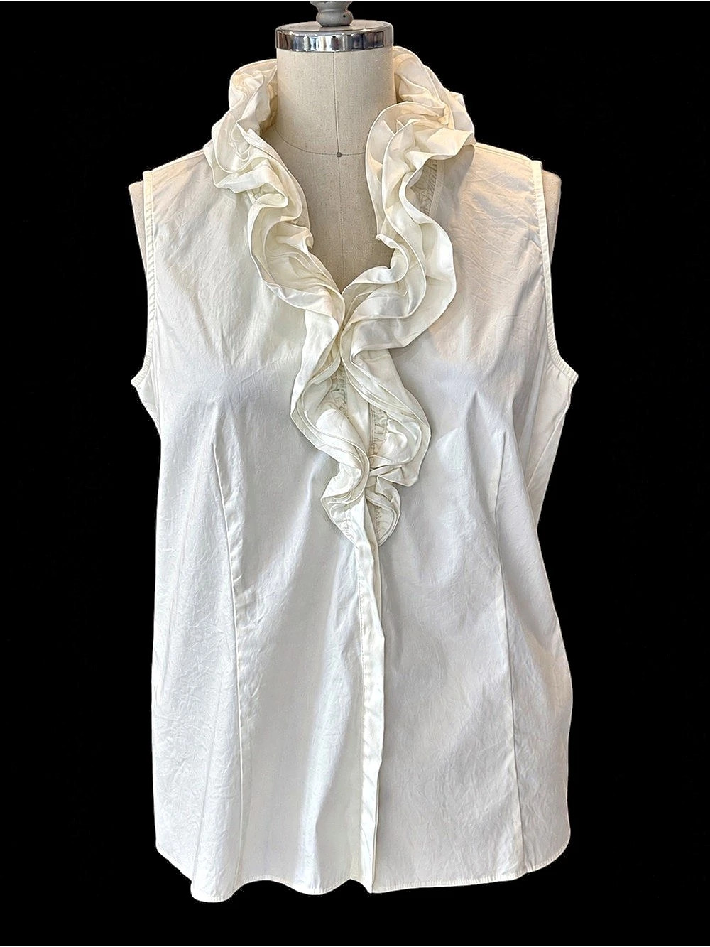 Lafayette 148 New York Ruffled Sleeveless Blouse in White Size 12